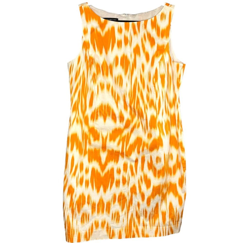 Sleeveless Orange and White Patterned Shift Dress